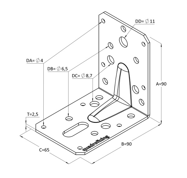 Kątownik do drewna z występem, czarny (1 szt.) 4