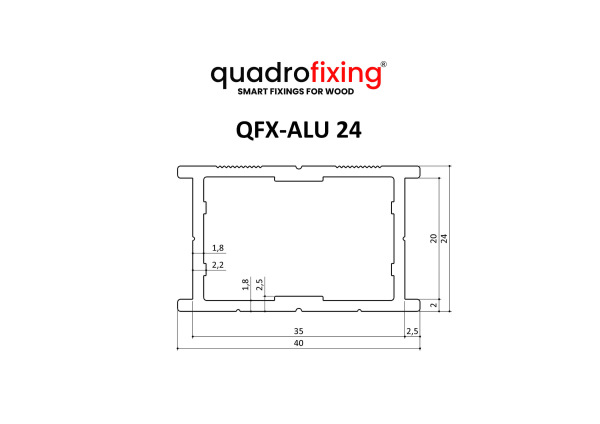 Czarny aluminiowy profil tarasowy 24×40×4000 mm | QFX-ALU 24 BLACK 4