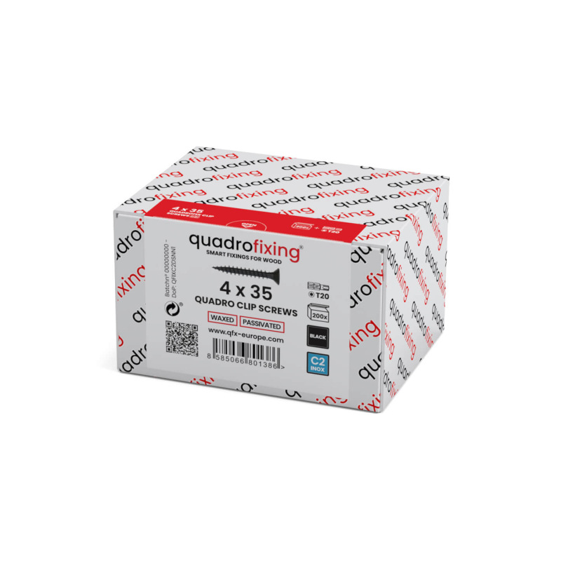 Czarne śruby nierdzewne do drewna woskowane do QUADRO CLIP – 200 szt. + bit Torx 1