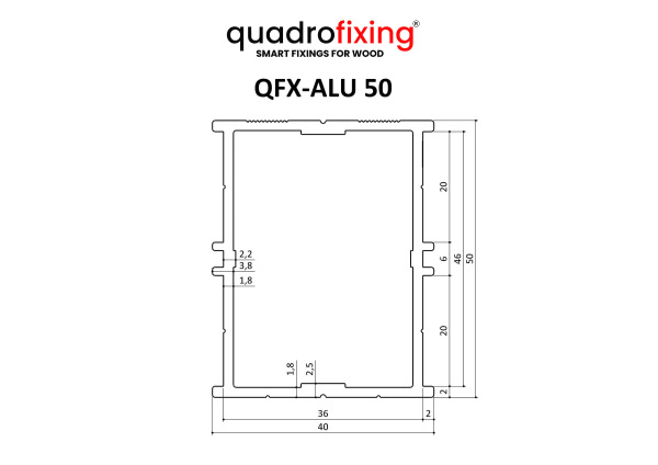 Czarny aluminiowy profil tarasowy 50x40x4000 mm | QFX-ALU 50 BLACK 3