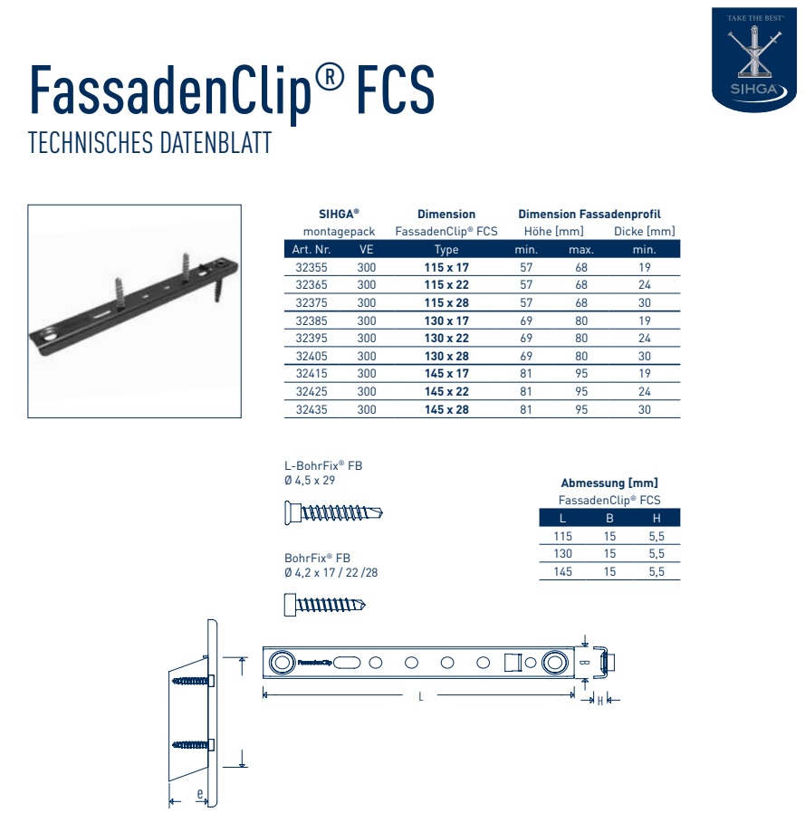 SIHGA FASSADENCLIP® FCS 115, klips do elewacji